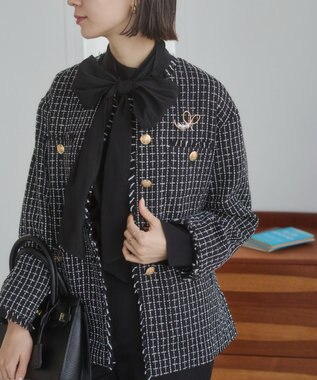 WEGO 【ANGIE VINTAGE/オケージョン対応 / セレモニー対応】ノーカラー ツイードジャケット ブラックその他