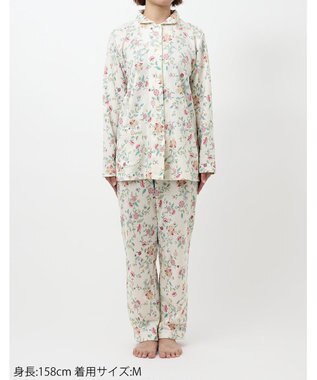 WACOAL パジャマ 長袖 長ズボン 綿混(本体) あったか ミントン 3Lまで対応 大きいサイズ レディース NDW428 /ワコール ホワイト