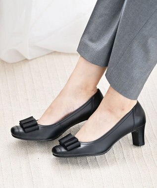 Pointer 日本製 リボンラウンドトゥパンプス ブラック