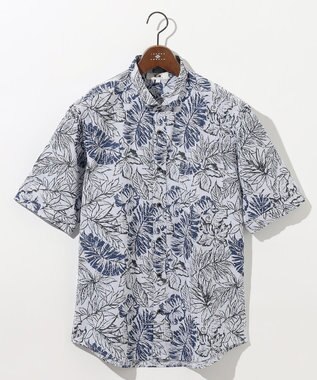 JOSEPH ABBOUD 【サスティナブルな麻混】コットンリヨセルリネンリーフプリント 半袖シャツ ネイビー系6