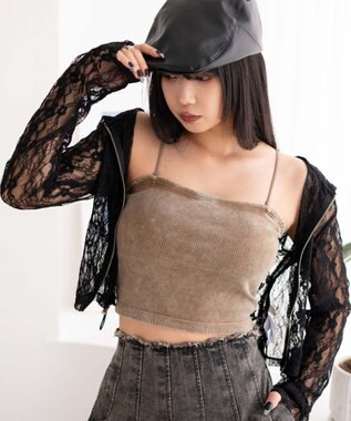 WEGO 【カップ付きインナー】ヴィンテージウォッシュカップインショートキャミ ブラウン