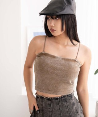 WEGO 【カップ付きインナー】ヴィンテージウォッシュカップインショートキャミ ブラウン