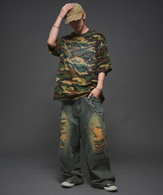 WEGO 【ユニセックス着用ITEM】ダメージアップリケグラフィックT（SS） 柄1