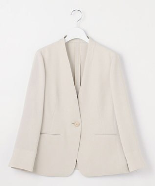 自由区 【セットアップ対応・UVカット・接触冷感・洗える】ライトストレッチノーカラー ジャケット ベージュ