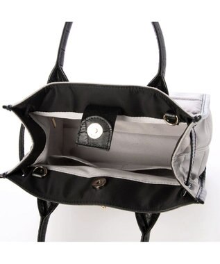 UNBILLION ペルケ perche / ナイロンキルト×クロコ型押し牛革2wayトートバッグS ライトグレー