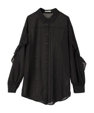 earth music&ecology フリルスリーブシャツ Black