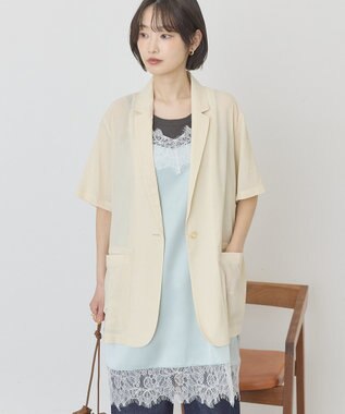 AMERICAN HOLIC 【接触冷感】シアーテーラード半袖ジャケット Ivory