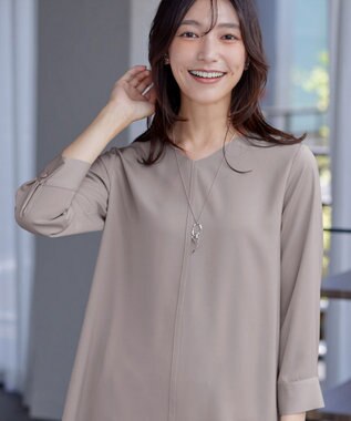 Tiaclasse L 【洗える】ラウンドスリットチュニック グレージュ