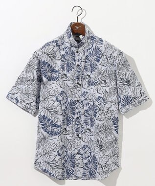 JOSEPH ABBOUD 【サスティナブルな麻混】コットンリヨセルリネンリーフプリント 半袖シャツ ネイビー系6