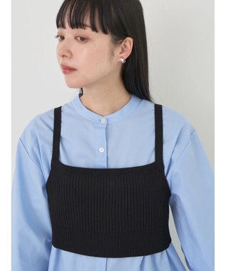 earth music&ecology ＳＥＴ２点ニットビスチェ＋ノーカラーシャツ Sax