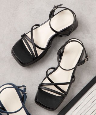 WEGO バルキーヒール細ストラップサンダル ブラック