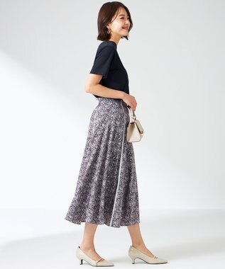 ANY SIS 【洗える】ラインポイントフラワー スカート ブルー系