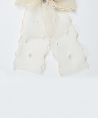 確認 ヘアゴム ヘアリボン 1192 ベージュ パール フレアリボンドット