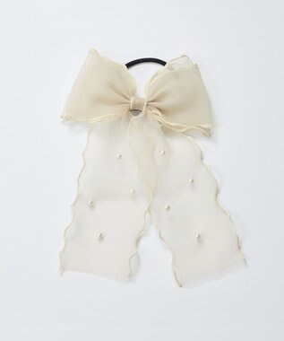 Phoebe フレアリボンドットパールヘアゴム　ベージュ ベージュ