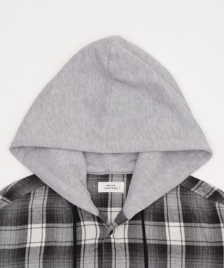 WEGO 【25年秋冬新作/ユニセックス着用ITEM/MLサイズ展開】オンブレチェックフードネルシャツ（LS） ブラックチェック1