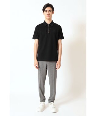 DAKS フロントジップ ハウスチェックパイピング ポロシャツ ブラック