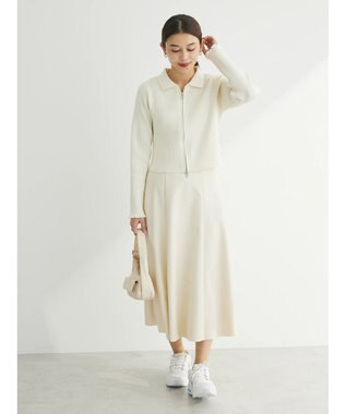 Green Parks レザーライクキリカエＡラインスカート Ivory