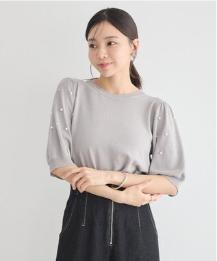 earth music&ecology パールスリーブニットプルオーバー Gray