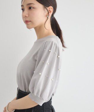 earth music&ecology パールスリーブニットプルオーバー Gray