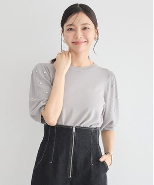 earth music&ecology パールスリーブニットプルオーバー Gray