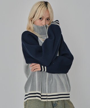 WEGO 【ユニセックス着用ITEM/MLサイズ展開】ラグラングラフィックニットブルゾン オフホワイト