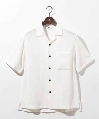 JOSEPH ABBOUD 【キングサイズ・JAPANファブリック・ストレッチ】ラッセルメッシュ 半袖シャツ ホワイト系