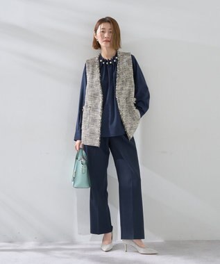 YECCA VECCA パールタックブラウス Navy