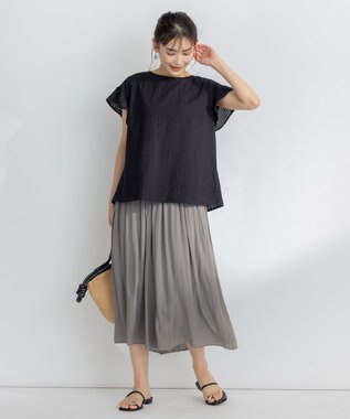 組曲 【ウエストゴム・WEB限定】シアープリーツライクシフォン パンツ グレー系