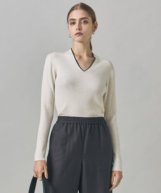 【新色追加】 エクストラファインメリノリブ Vネックプルオーバー