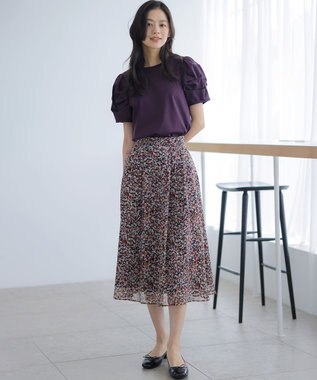 組曲 インプレッションフラワープリント フレアスカート ピンクフラワー系