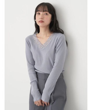 earth music&ecology レースＶネックテレコインナー Grayish Blue
