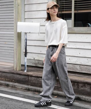 WEGO 【ユニセックス着用ITEM/ウエストゴム/SMLサイズ展開】デニムルーズテーパードパンツ グレー