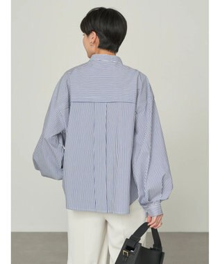 AMERICAN HOLIC イージーケア切替タックワイドシャツ Stripe Navy