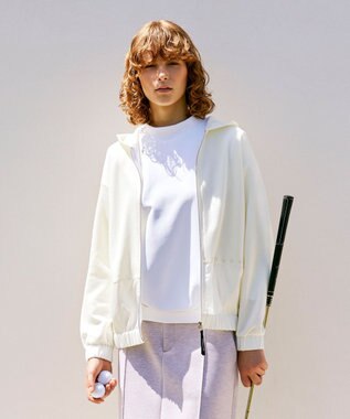 23区GOLF 【23Fondation/WOMEN】コンビ素材 フーディパーカー ホワイト系