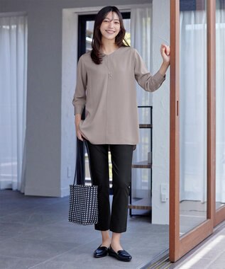 Tiaclasse L 【洗える】ラウンドスリットチュニック グレージュ