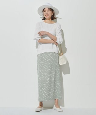 ICB 【洗える】 パウダーサテンプリント スカート アッシュグレー系