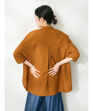 CRAFT STANDARD BOUTIQUE バンドカラーバックタック５分袖ブラウス Terracotta