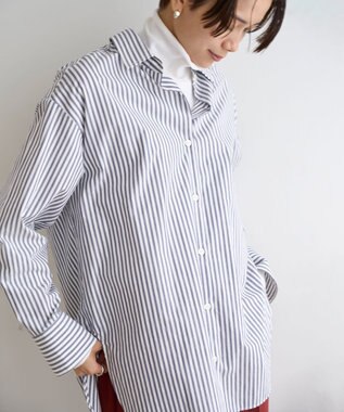 UNFILO 【抗菌防臭】イージーケア オーバー シャツ ネイビーストライプ