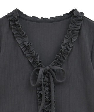 earth music&ecology フリルカットリブカーディガン Charcoal Gray