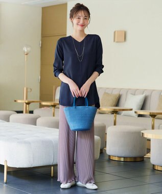 Tiaclasse L 【洗える】ラウンドスリットチュニック ネイビー