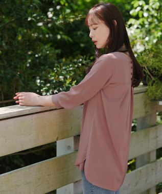 Tiaclasse L 【洗える】ラウンドスリットチュニック ピンク