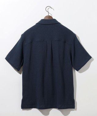 JOSEPH ABBOUD 【キングサイズ・JAPANファブリック・ストレッチ】ラッセルメッシュ 半袖シャツ ネイビー系