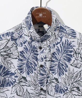 JOSEPH ABBOUD 【サスティナブルな麻混】コットンリヨセルリネンリーフプリント 半袖シャツ ネイビー系6