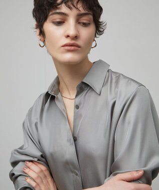 BEIGE， 【洗える】LISERONS / シルクシャツブラウス L Gray