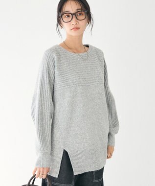 CRAFT STANDARD BOUTIQUE 編み違い斜めスリットニットチュニック Light Gray Mixture