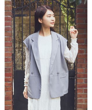 earth music&ecology ピンストライプジレ Stripe Light Gray