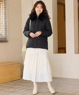 Feroux ファーカラー付き・ダウン見え中綿 ジャケット ブラック系