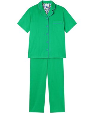 une nana cool 【綿100%】60/2 やわらか天竺 半袖開襟パジャマ MADE WITH LIBERTY FABRIC クリアグリーン