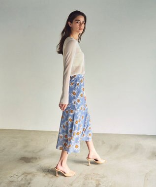 GRACE CONTINENTAL マーガレットフラワープリントスカート ブルー