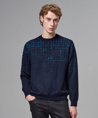 JOSEPH HOMME ドローイングブレイドジャガード　クルーネック長袖ニット ネイビー系3